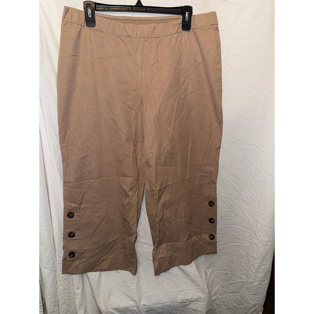 Isaac Mizrahi Live Womens 16P Tan Khaki Crop Pants Elastic Waist 16 Petite‎